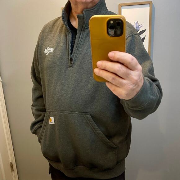 Carhartt Pullover Sweatshirt Mock Neck Quarter Zip Mens XL Gray 106#8=R13 - Picture 3 of 15